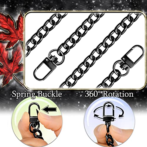 Yuronam 4 Different Sizes Flat Purse Chain Iron Bag Link Chains Shoulder Straps Chains with Metal Buckles Hook for Replacement, DIY Handbags Crafts, 47.2/31.5/15.7/7.9 Inches(Bright Black) - Image 3