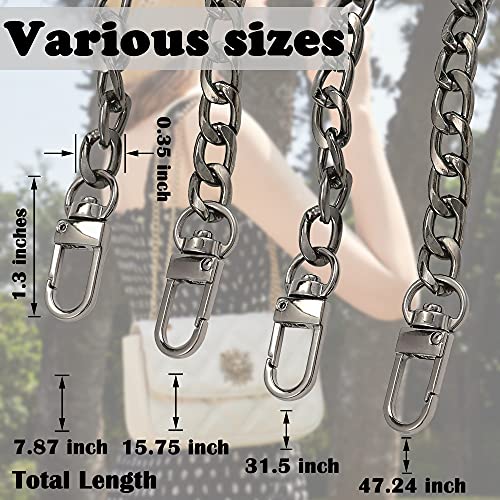 Yuronam 4 Different Sizes Flat Purse Chain Iron Bag Link Chains Shoulder Straps Chains with Metal Buckles Hook for Replacement, DIY Handbags Crafts, 47.2/31.5/15.7/7.9 Inches(Bright Black) - Image 2