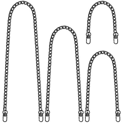 Yuronam 4 Different Sizes Flat Purse Chain Iron Bag Link Chains Shoulder Straps Chains with Metal Buckles Hook for Replacement, DIY Handbags Crafts, 47.2/31.5/15.7/7.9 Inches(Bright Black) - Image 1