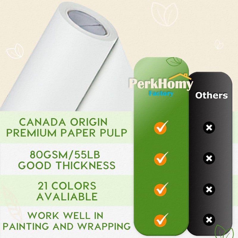 PH PERKHOMY PerkHomy 24" x 2,400" (200') White Kraft Paper Roll for Craft Bulletin Board Paper Art Table Covering Crafting Gift Wrapping Bouquet Packing Parcel 80GSM 55LB (White, 24" x 200') - Image 2