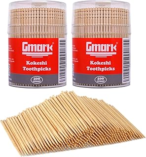 Gmark Wooden Toothpicks 800 Pieces Kokeshi Style, Cocktail Safe Use Sturdy Round Holder 2 Packs of 400, 2.6" Kokeshi - Image 1