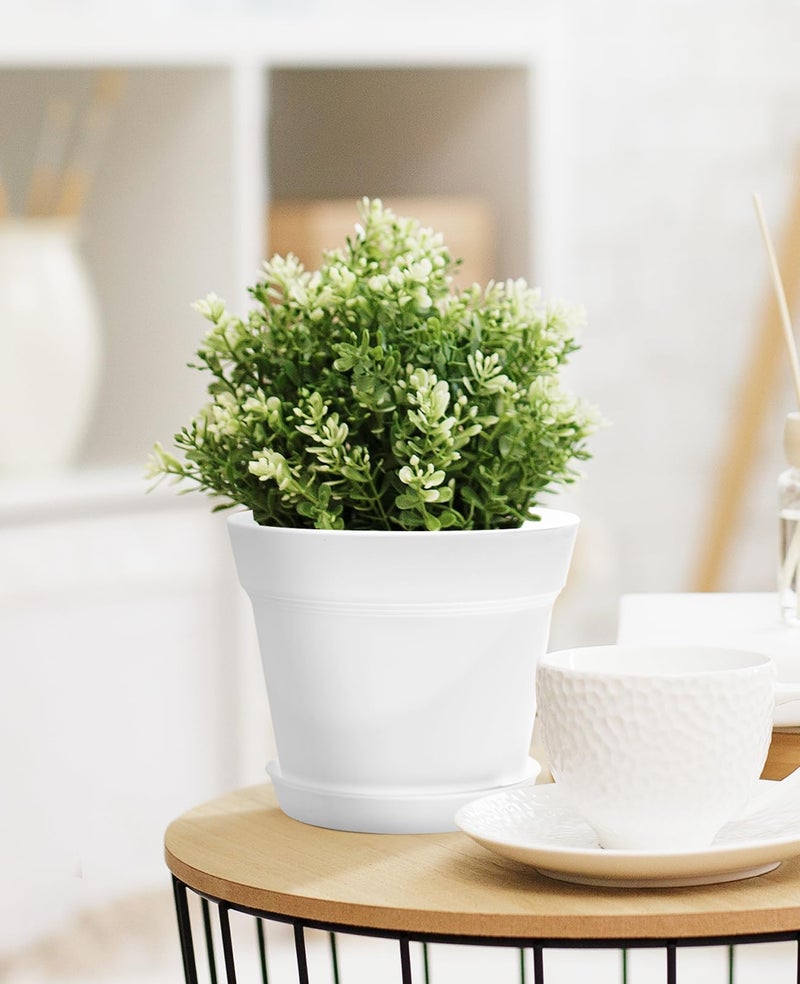 homenote Pots for Plants, 8 Pcs 7.5 Inch Plastic Planters with Multiple Drainage Holes and Tray - Plant Pots for All Home Garden Flowers Succulents, Cream White - Image 4