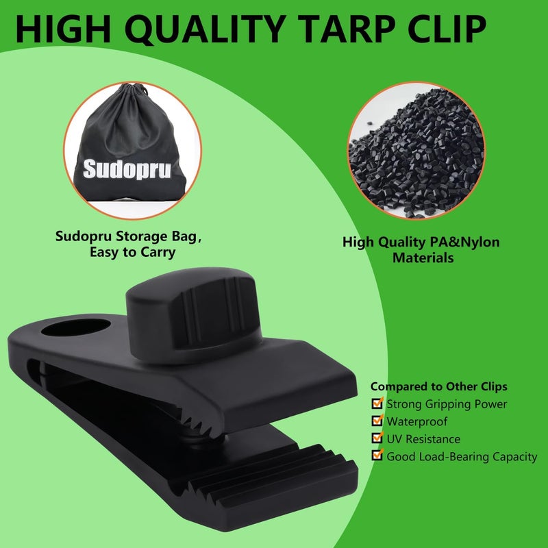 Sudopru Tarp Clips Heavy Duty Lock Grip, 14 Pcs Tarp Clamps Heavy Duty, Awning Clamp Fasteners Grip, Tent Clip for Tarps, Car Cover, Canvas, Swimming Pool Covers(10 Pcs Clips and 4 pcs Cords) - Image 2