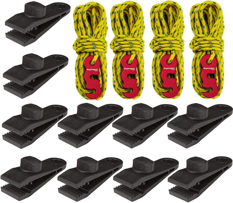 Sudopru Tarp Clips Heavy Duty Lock Grip, 14 Pcs Tarp Clamps Heavy Duty, Awning Clamp Fasteners Grip, Tent Clip for Tarps, Car Cover, Canvas, Swimming Pool Covers(10 Pcs Clips and 4 pcs Cords) - Image 1