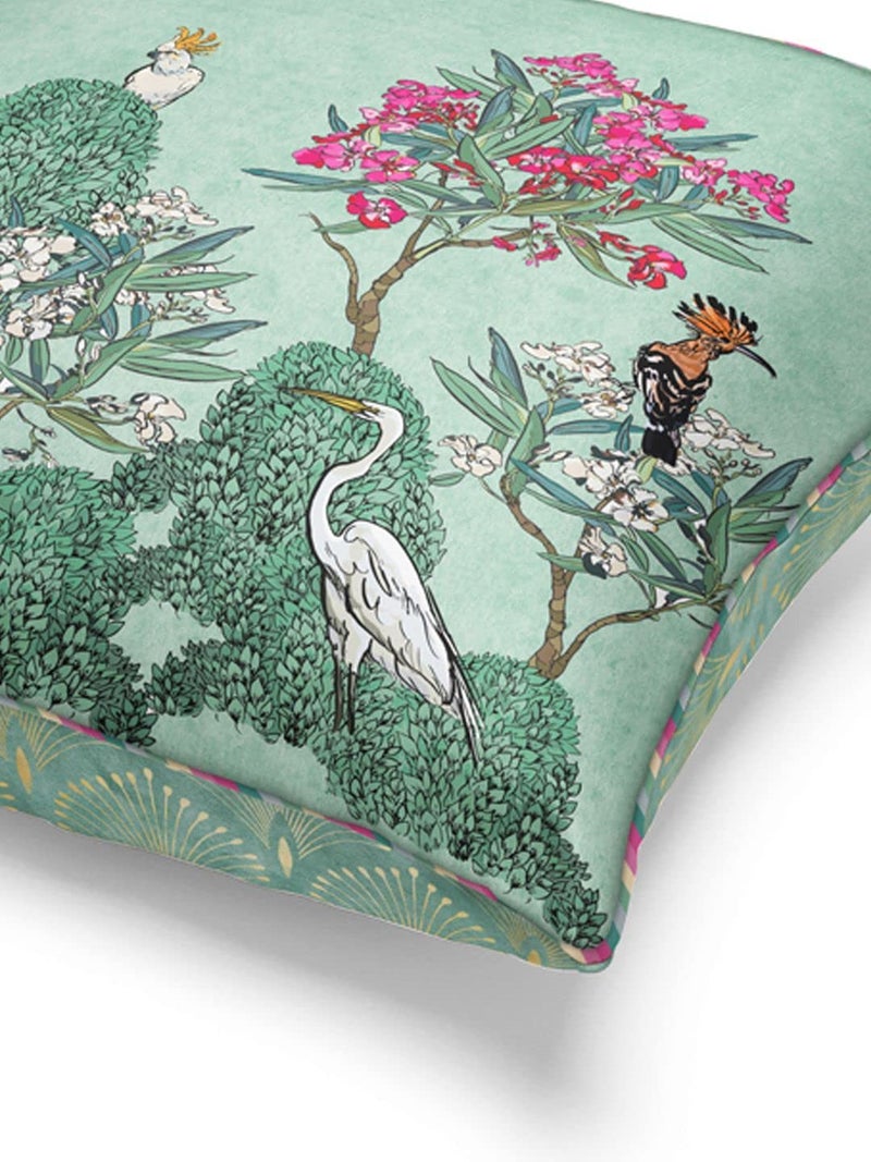 BIANCA Designer Reversible Printed Silk Linen Cushion Covers -2pc 16 X16 Set (Suzane) | with Contrast Front & Back Digital Print | Hidden Zipper Floral-Ornamental-Mint/Teal - Image 5