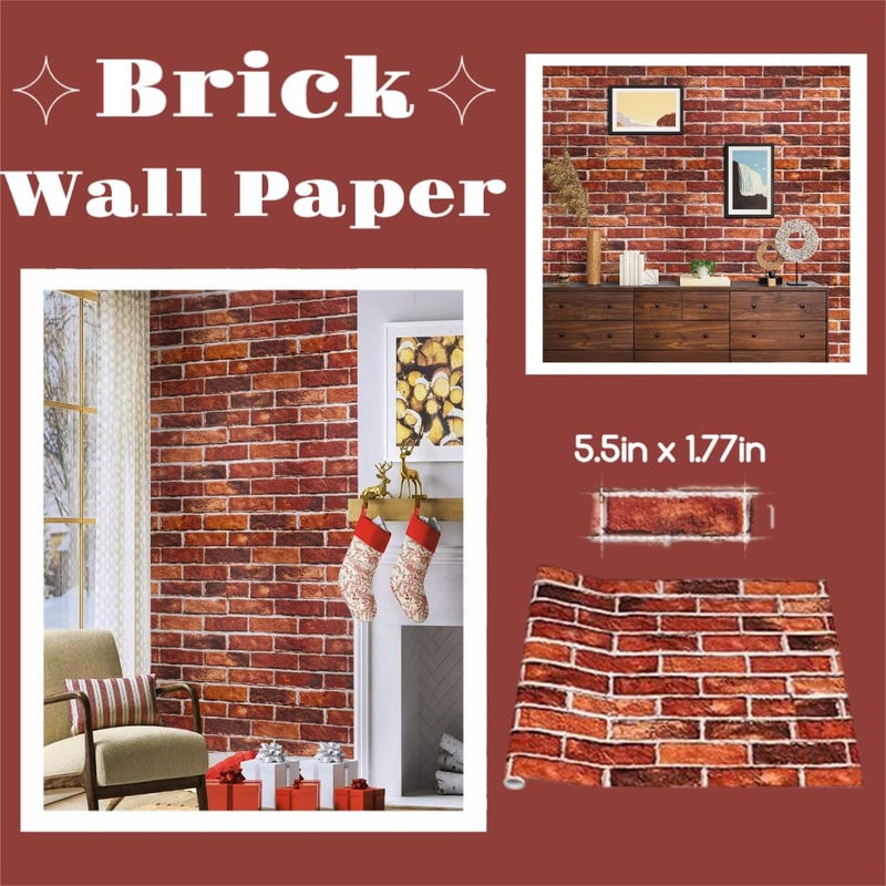 Abyssaly Brick Wallpaper Peel and Stick Red Brick Wallpaper for Bedroom 17.7" X 118" Faux Peel and Stick Wall Paper for Fireplace Kitchen Accent Home Decoration Party Brick Wrapping Paper for Backsplash - Image 5