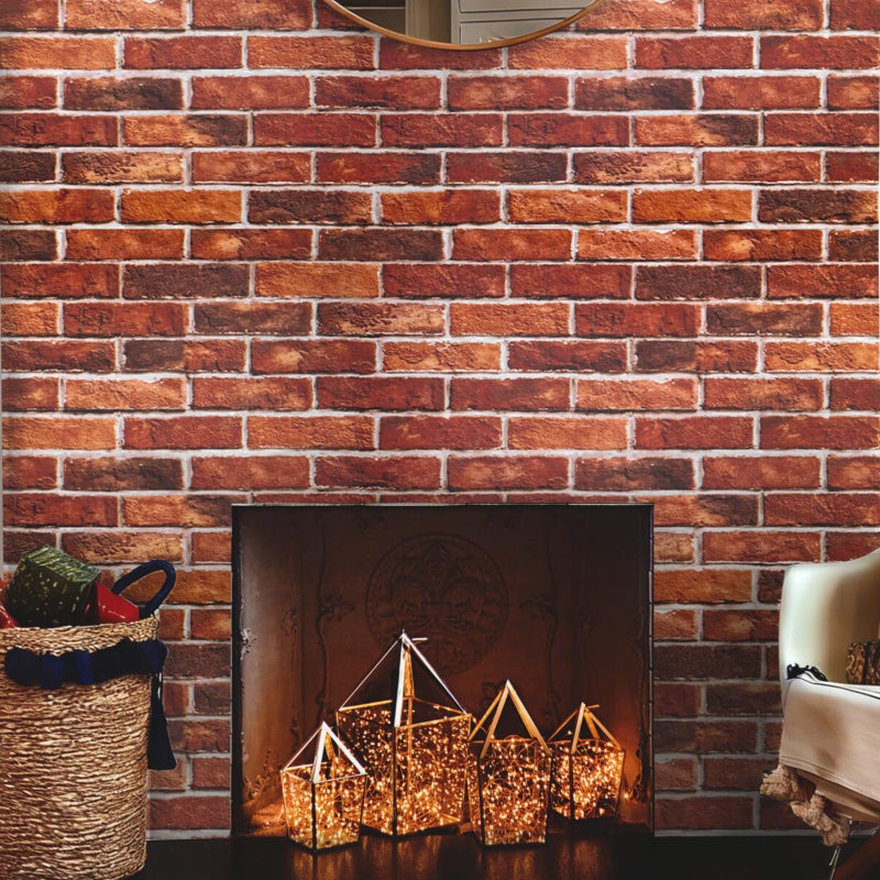 Abyssaly Brick Wallpaper Peel and Stick Red Brick Wallpaper for Bedroom 17.7" X 118" Faux Peel and Stick Wall Paper for Fireplace Kitchen Accent Home Decoration Party Brick Wrapping Paper for Backsplash - Image 1