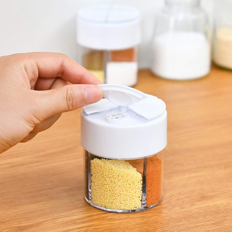 HANZE 4-Grid Spice Jars, Salt Pepper Shaker Containers - Portable Plastic Cylindrical Seasoning Bottles with Flip Lid, Clear Travel Kitchen Storage for Cooking BBQ Camping - White (1 Pack) - Image 5