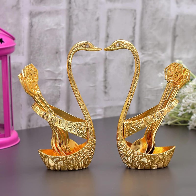 Great Art Metal Swan Duck Golden Spoon Stand for Dining Table 12 Pc Fork and Spoon Set with Stand Decorative Spoon Rest Showpiece Item for Dining Table Golden10 X 5 X 15 cm - Image 1