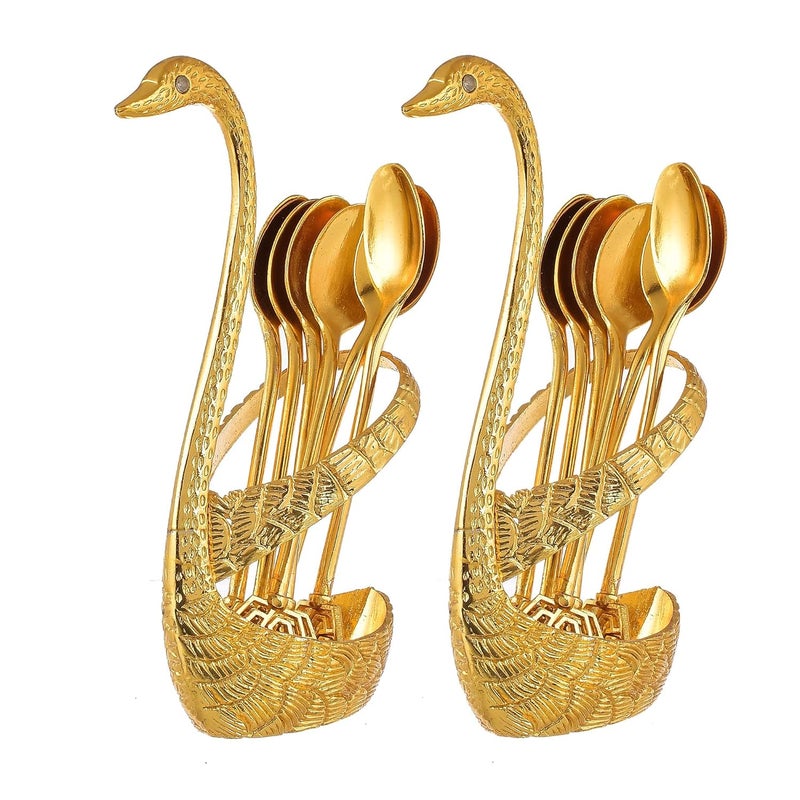 Great Art Metal Swan Duck Golden Spoon Stand for Dining Table 12 Pc Fork and Spoon Set with Stand Decorative Spoon Rest Showpiece Item for Dining Table Golden10 X 5 X 15 cm - Image 2