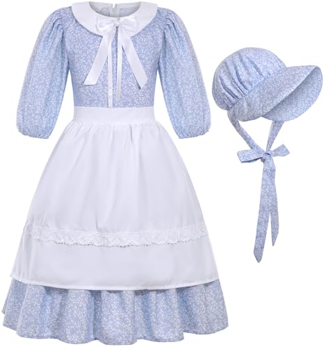 SIZGAROOT Colonial Costume Girls Pioneer Girl Dress Prairie Costume with Bonnet 56 Years - Image 1