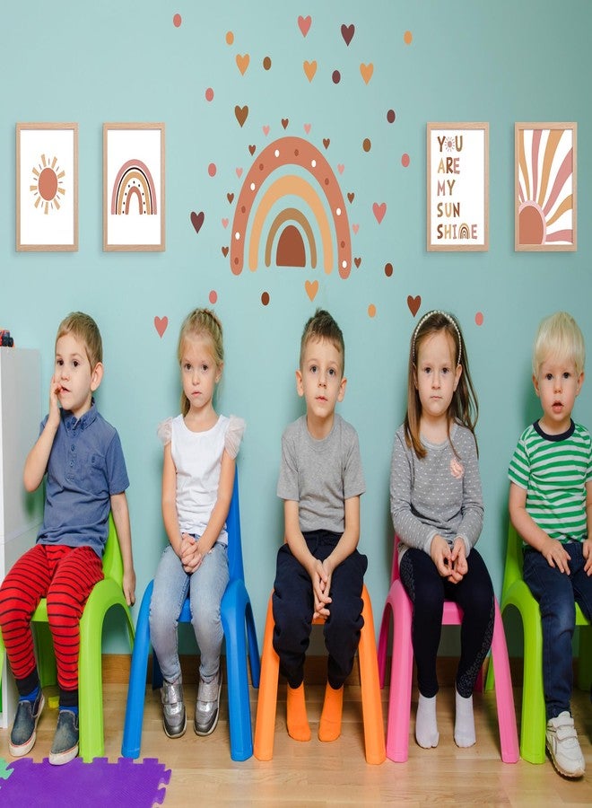 DoubleFill مجموعة من 5 ملصقات جدارية كبيرة بألوان قوس قزح لتزيين غرفة الأطفال بأسلوب بوهيمي، سهلة اللصق والإزالة، ملصق قلب منقط بوهيمي ذاتي اللصق، مطبوعات فنية "أنتِ شمسي" بألوان قوس قزح مع إطار لتزيين جدران غرفة نوم البنات - Image 4