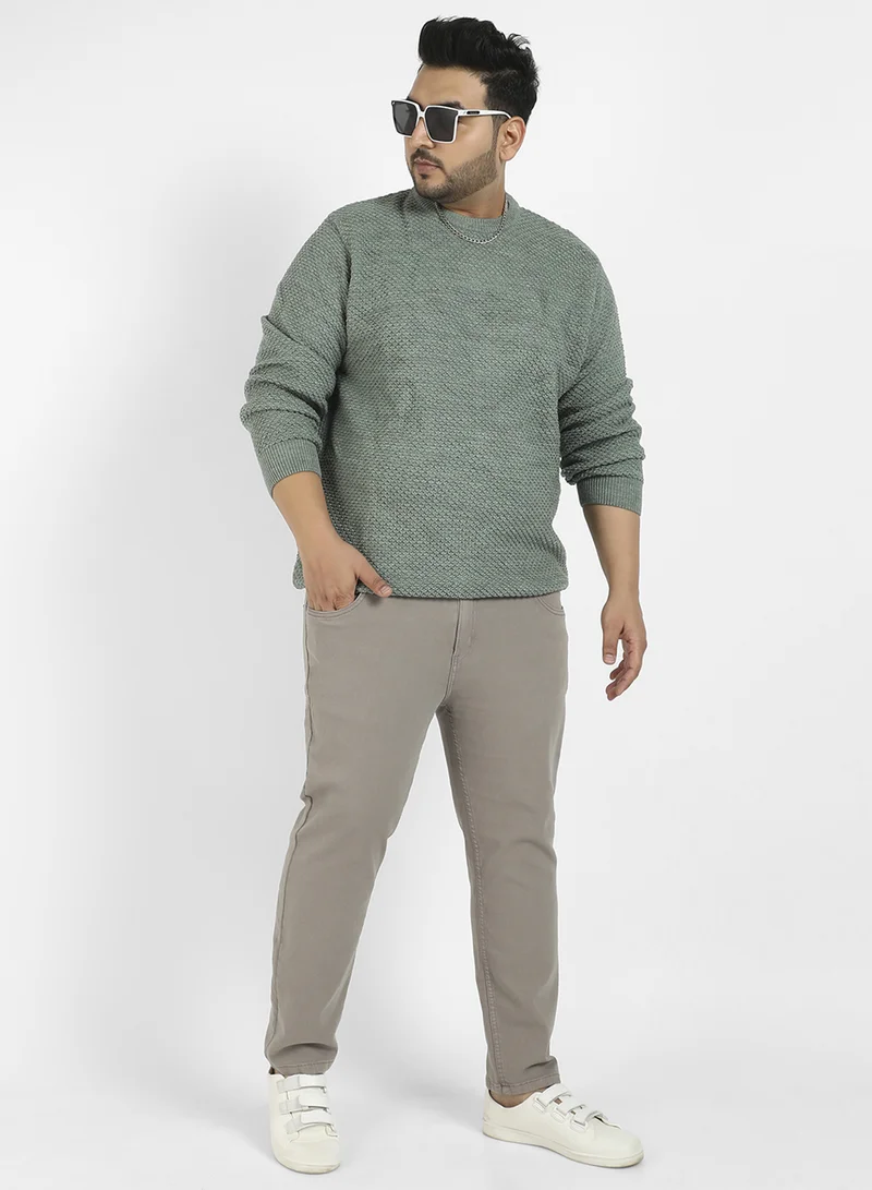 Instafab Plus Instafab Plus Men's Olive Green Textured Knit Pullover Sweater For Casual Wear | Crew Neck | Long Sleeve | Pull On Closure | Wool sweater Crafted With Comfort Fit For Everyday Wear