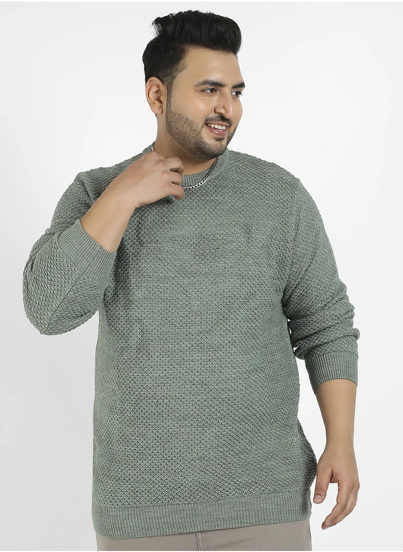 انستافاب بلس Instafab Plus Men's Olive Green Textured Knit Pullover Sweater For Casual Wear | Crew Neck | Long Sleeve | Pull On Closure | Wool sweater Crafted With Comfort Fit For Everyday Wear