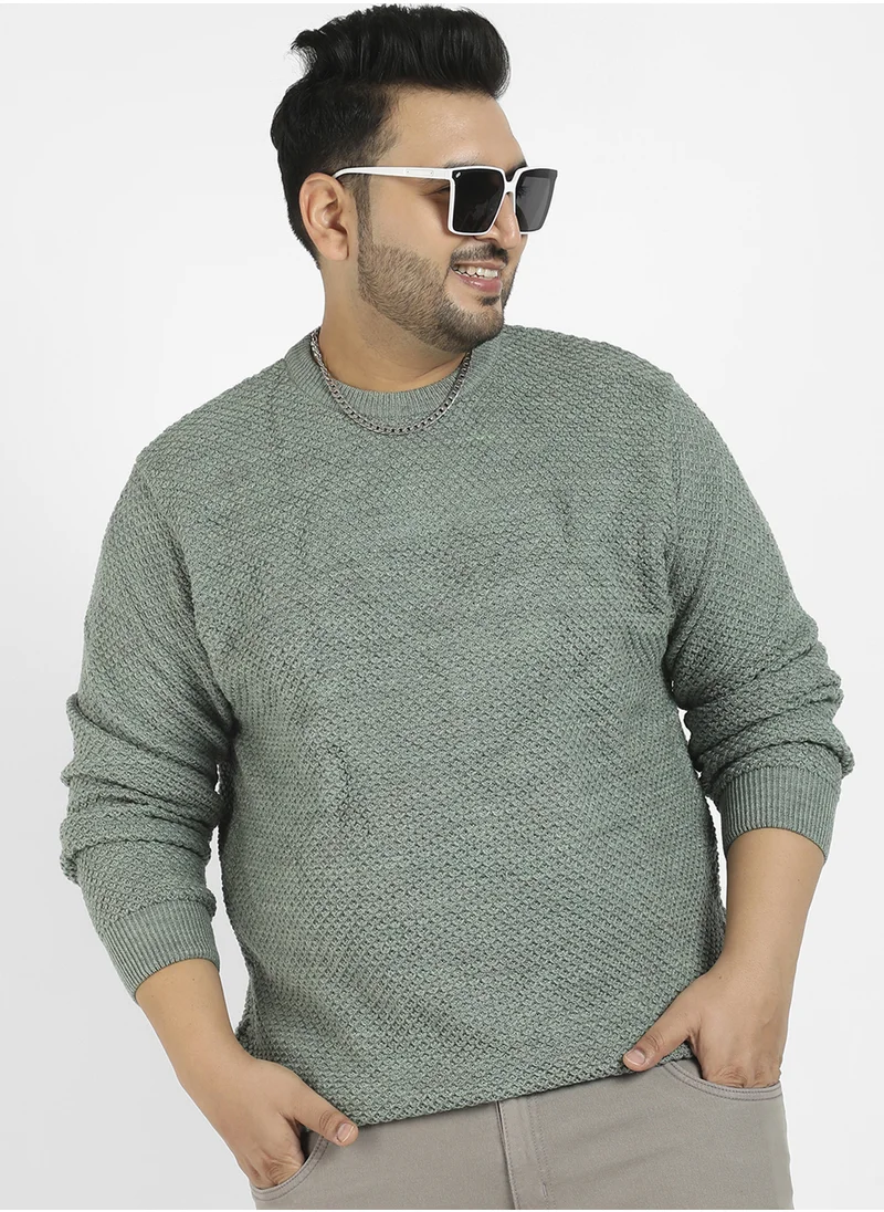 انستافاب بلس Instafab Plus Men's Olive Green Textured Knit Pullover Sweater For Casual Wear | Crew Neck | Long Sleeve | Pull On Closure | Wool sweater Crafted With Comfort Fit For Everyday Wear