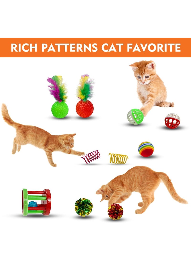 إيروريكس مجموعة ألعاب القطط التفاعلية المكونة من 30 قطعة مع نفق وكرات ملونة ونوابض وأعشاب النعناع البري وريش السمك وعصا للعب والتمرين الداخلي ومتعة الصيد - Image 4