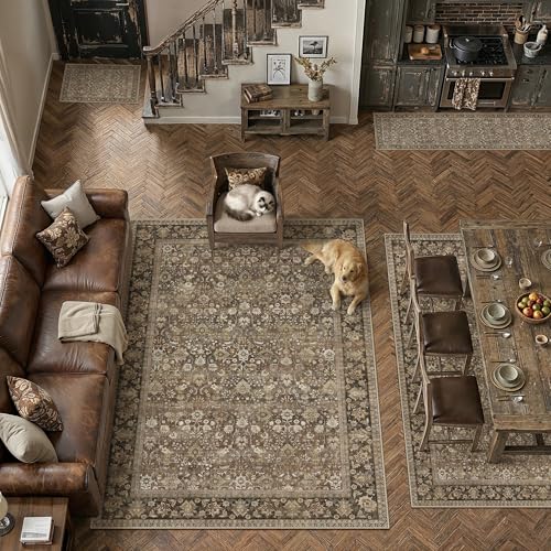 HUGEAR 2x8 Runner Rug Machine Washable Brown Hallway Area Rug Indoor Accent Rugs Floral Low Pile Carpet Soft Throw Rugs Bedroom Living Room Office Dining Kitchen Laundry Non Slip - Image 4