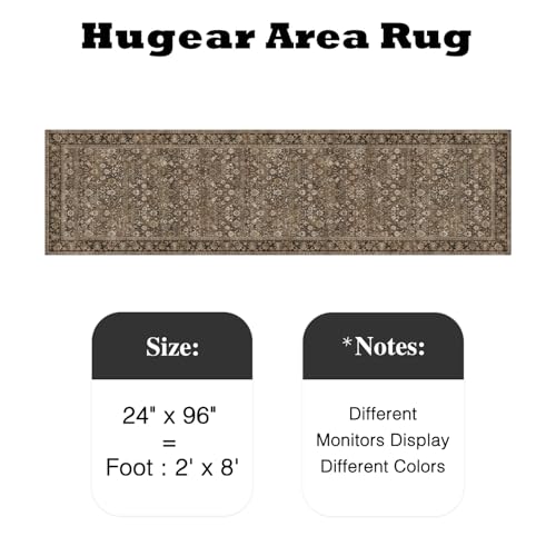 HUGEAR 2x8 Runner Rug Machine Washable Brown Hallway Area Rug Indoor Accent Rugs Floral Low Pile Carpet Soft Throw Rugs Bedroom Living Room Office Dining Kitchen Laundry Non Slip - Image 2