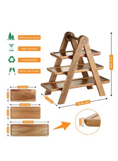 Arabest Wooden 3 Tier Serving Tray, Solid Acacia Wood Serving Trays Home Decor, Food, Vegetables, Fruit, Charcuterie, Appetizer Serving Tray, Cheese Board  - Image 1