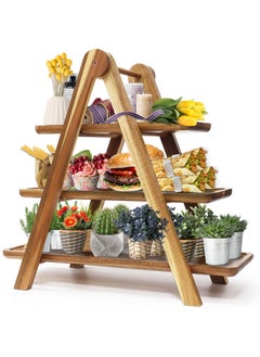Arabest Wooden 3 Tier Serving Tray, Solid Acacia Wood Serving Trays Home Decor, Food, Vegetables, Fruit, Charcuterie, Appetizer Serving Tray, Cheese Board  - Image 2