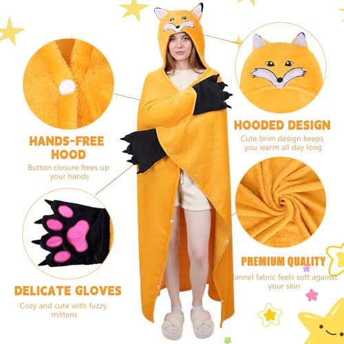 Minhuida Wearable Fox Hoodie Blanket for Women - Super Soft Animal Blanket Hoodie, Comfortable Close-to-Body Perfect for Parties and Halloween Gifts for Adults - Image 2
