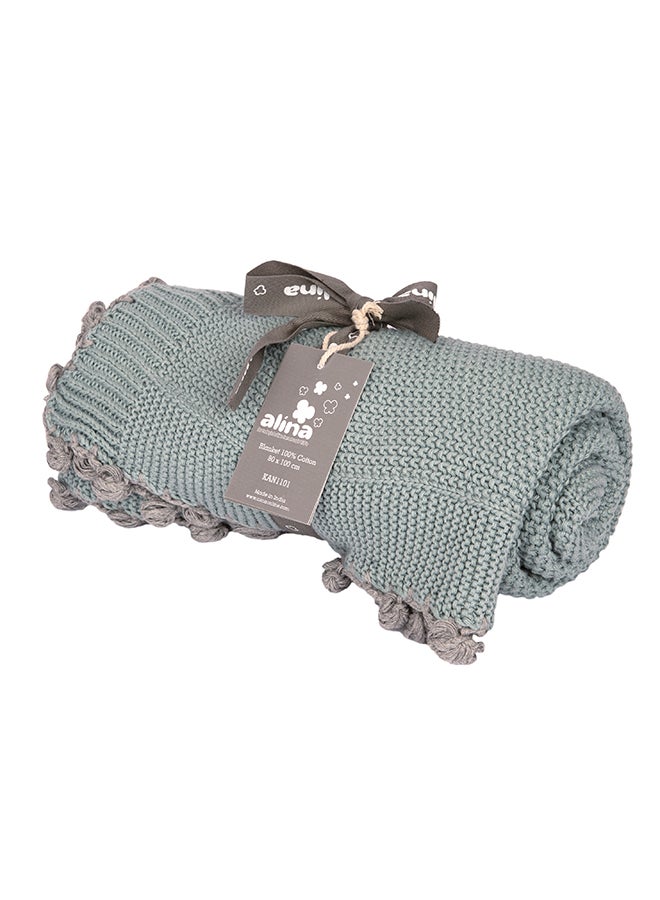 Alina Blanket 100% Cotton Knitted (Mini Moss Stitch With Border Mineral Blue ) - Image 2