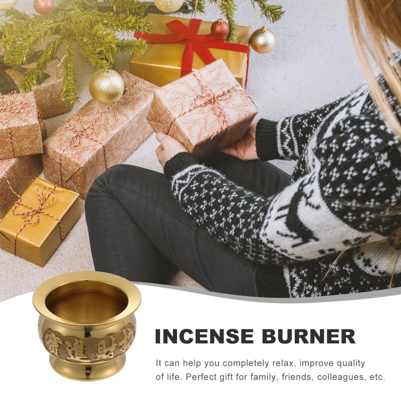 HEALLILY Buddhist Incense Burner Copper Treasure Basin Offering Bowl Ornaments Buddha Chinese Offering Basin Incense Holder Buddhist Meditation Golden - Image 3