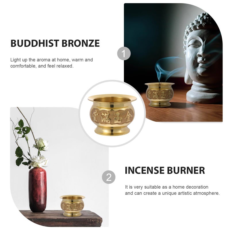 HEALLILY Buddhist Incense Burner Copper Treasure Basin Offering Bowl Ornaments Buddha Chinese Offering Basin Incense Holder Buddhist Meditation Golden - Image 5