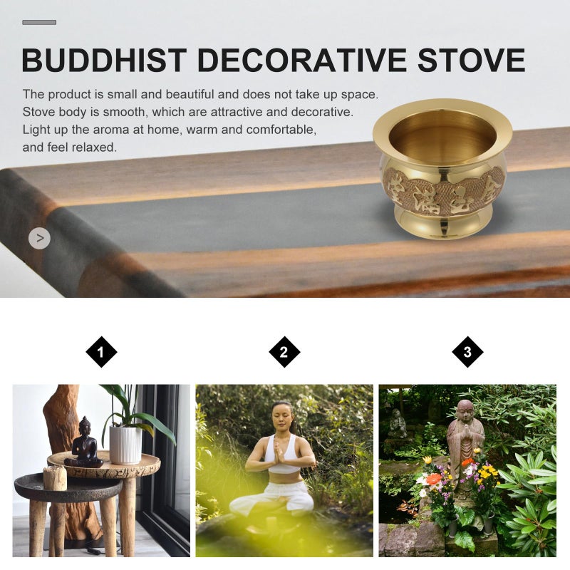 HEALLILY Buddhist Incense Burner Copper Treasure Basin Offering Bowl Ornaments Buddha Chinese Offering Basin Incense Holder Buddhist Meditation Golden - Image 2
