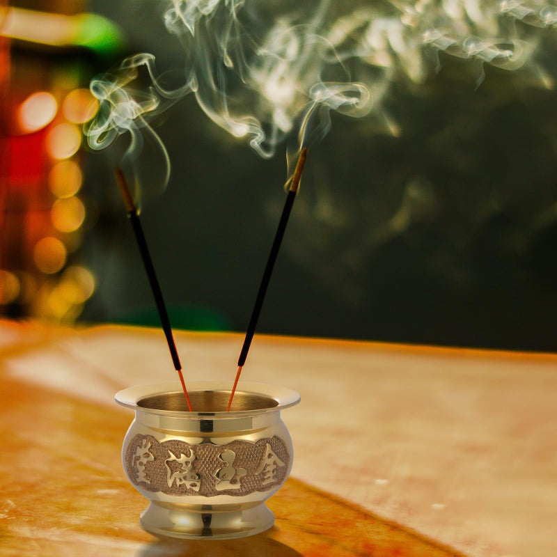 HEALLILY Buddhist Incense Burner Copper Treasure Basin Offering Bowl Ornaments Buddha Chinese Offering Basin Incense Holder Buddhist Meditation Golden - Image 4