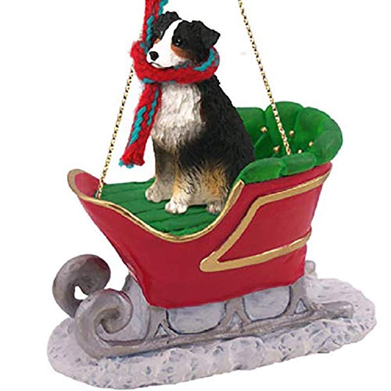Australian Shepherd Sleigh Ride Christmas Ornament Tricolor Delightful