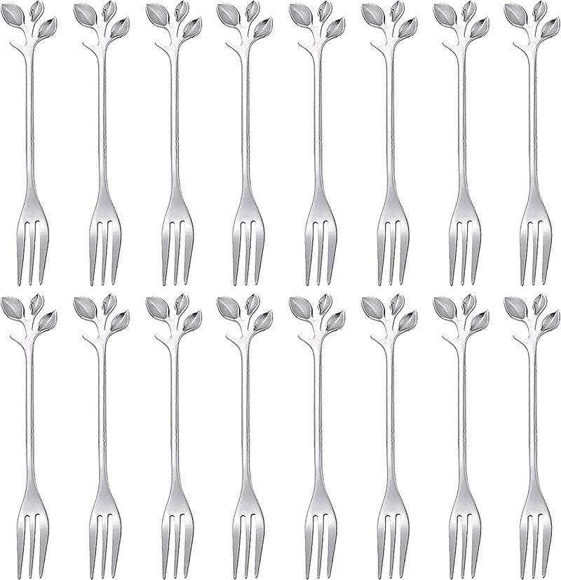 Comicfs مجموعة 16 قطعة من شوكات الفاكهة والحلويات الإبداعية من الفولاذ المقاوم للصدأ بزاوية 47 بوصة، ملحقات المطبخ لحفلات الزفاف والاحتفالات، 16 شوكة فضية - Image 1