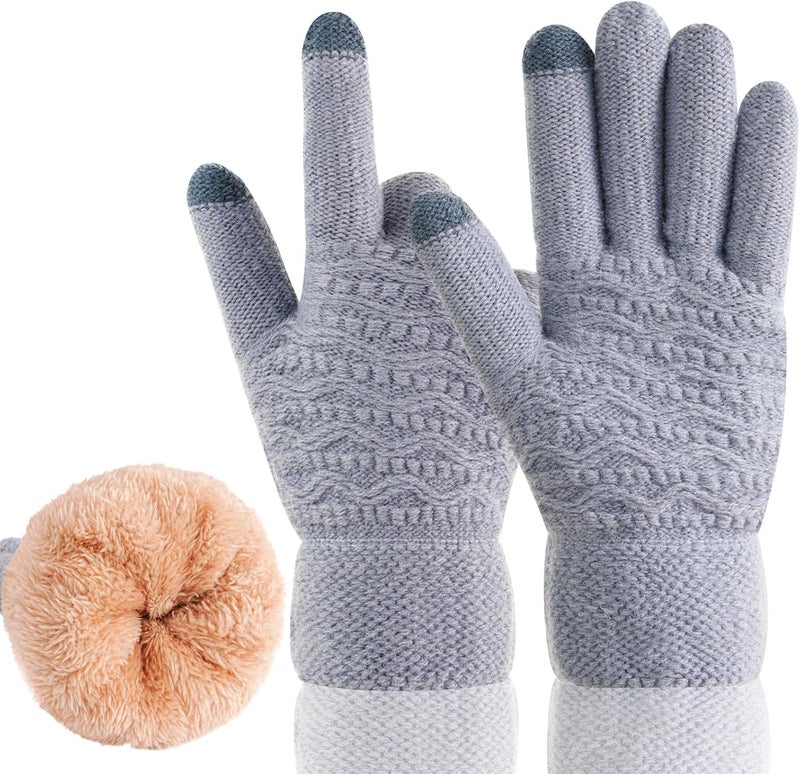 FENELY Women's Winter Warm Touch Screen Gloves Womens Thermal Cable Knit Wool Fleece Lined Glove for Cold Weather - Image 1