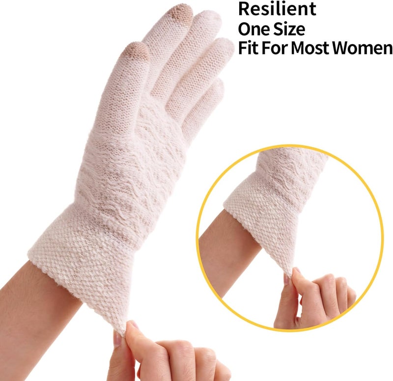 FENELY Women's Winter Warm Touch Screen Gloves Womens Thermal Cable Knit Wool Fleece Lined Glove for Cold Weather - Image 5