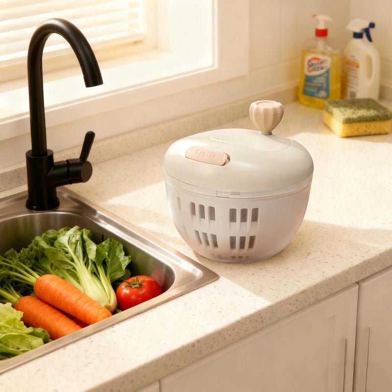Manual Vegetable & Fruit Dryer 5.5 X 5.2 in: Quick Spinner, Kitchen Silicone Build, Pour Spout - Image 3