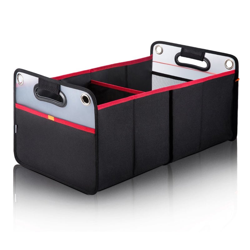 Car Trunk Organizer Collapsible Auto Trunk Organizer Storage Portable Grocery Cargo Container with Two Large Compartments for SUV Vehicle Truck Home and Office