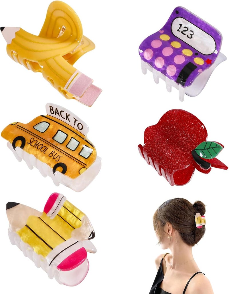 CHGCRAFT 5 Pcs 5 Style Teacher Hair Claw Clip Pencil Hair Clips Back to School Claw Clip for Women Hairstyling Bangs Salon Styling