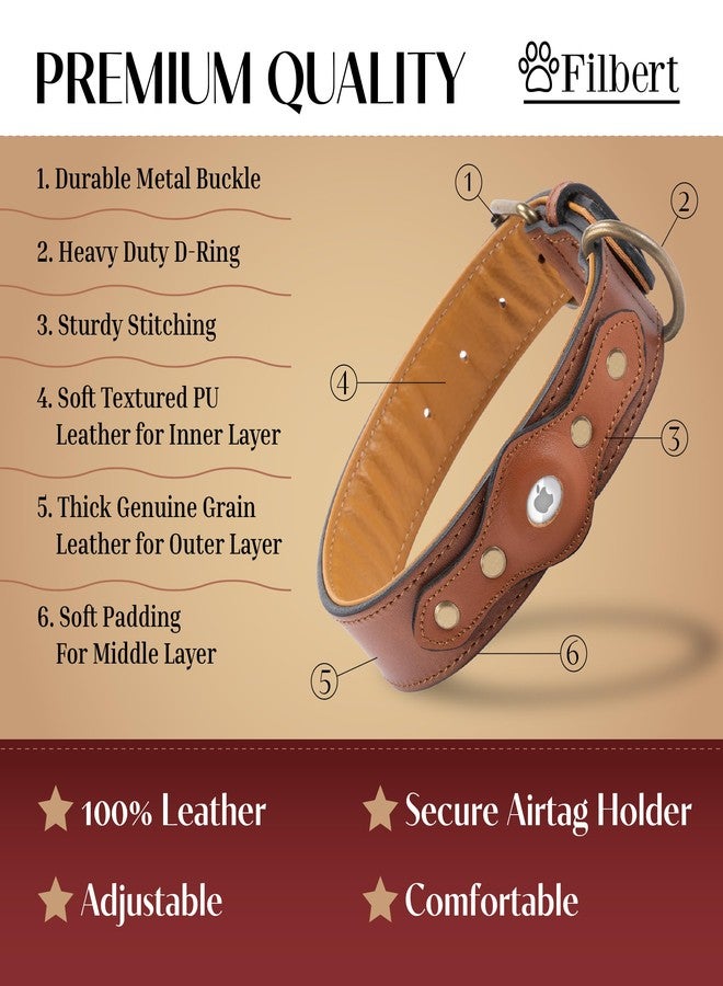 Filbert Leather Dog Collar with Airtag Holder, Upgraded Secure Airtag Collar Luxury, for Medium Dogs, Leather, Waterproof, Premium, Adjustable for All Breeds, Heavy Metal Buckle, Ultra-Durable - Image 4