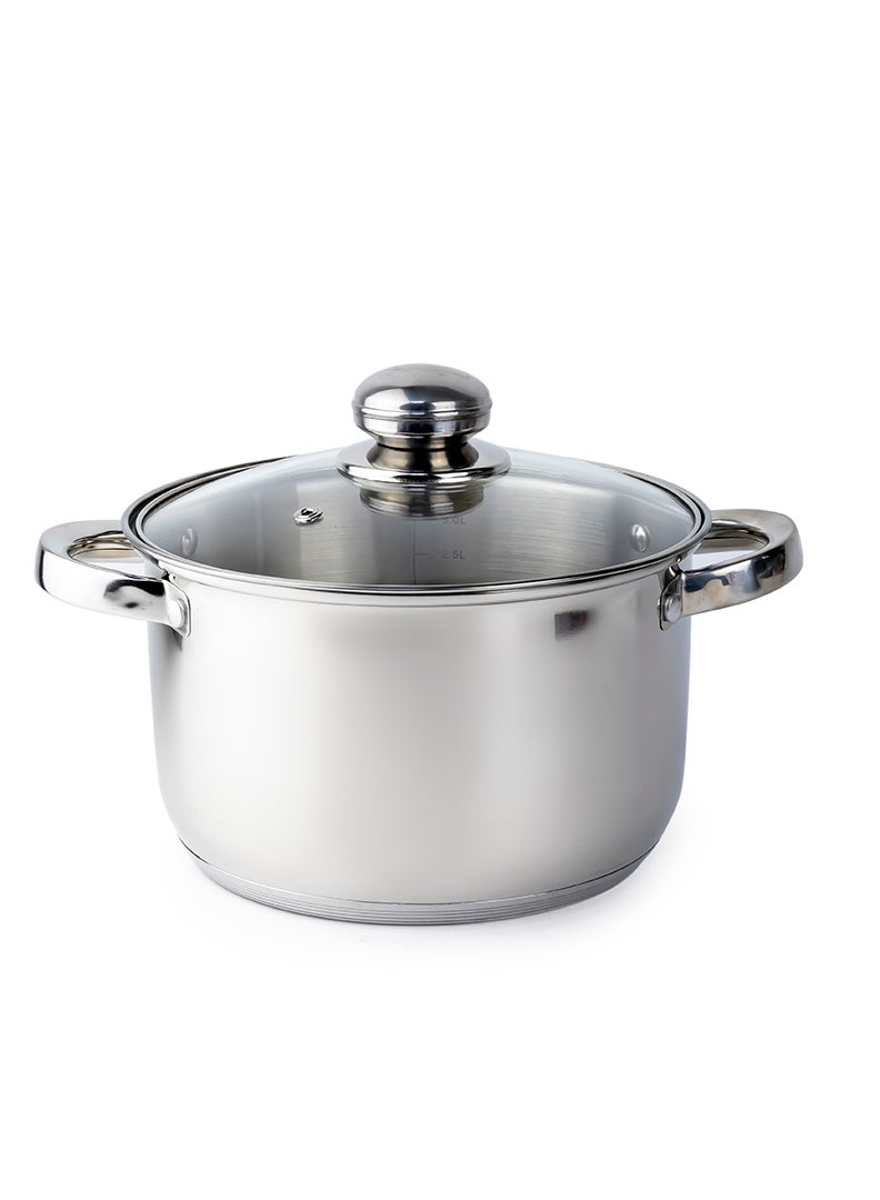 Wilson Amara Stainless Steel Casserole Pot with Twin Handles 20x12.5cm, Vented Glass Lid, Induction Ready, Oven Safe - 5-layer base - Image 1