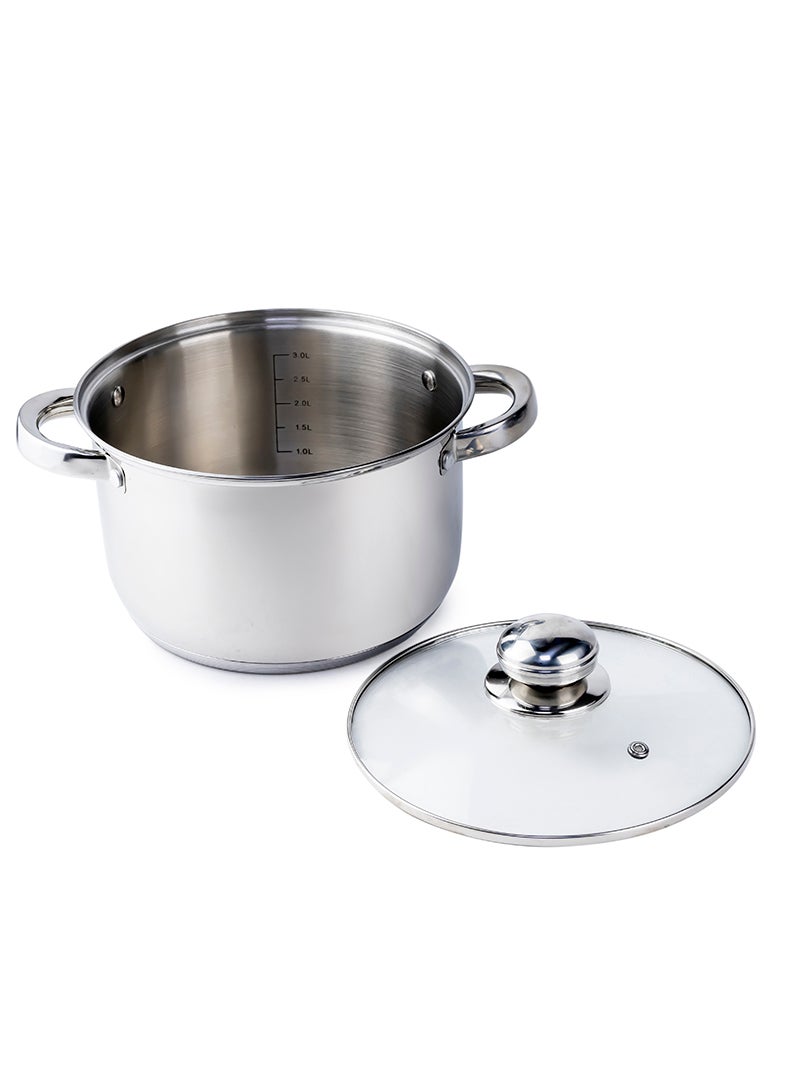 Wilson Amara Stainless Steel Casserole Pot with Twin Handles 20x12.5cm, Vented Glass Lid, Induction Ready, Oven Safe - 5-layer base - Image 2