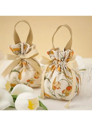 12pcs Elegant Floral Drawstring Gift Bags with Champagne Ribbon Accents - Soft, Durable Polyester, Reusable - Ideal for Weddings, Parties, Jewelry & Candy Storage, Small Gift Bags - pzsku/ZB9A94D8262764B7F1AF7Z/45/1747411435/10c24b71-48e3-4858-abd8-148b15c61eb0