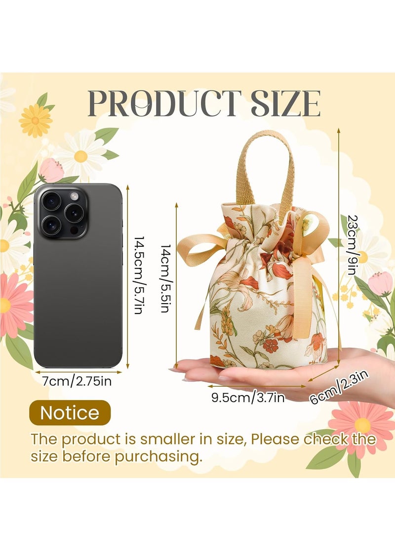12pcs Elegant Floral Drawstring Gift Bags with Champagne Ribbon Accents - Soft, Durable Polyester, Reusable - Ideal for Weddings, Parties, Jewelry & Candy Storage, Small Gift Bags