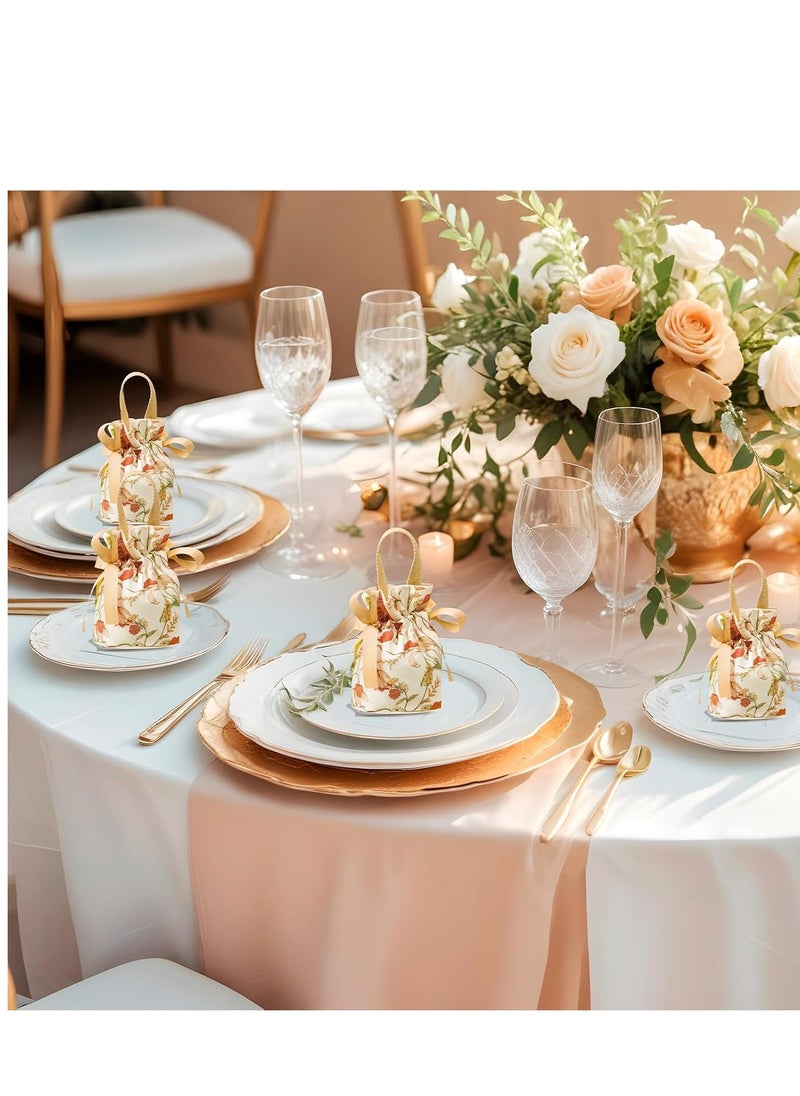 12pcs Elegant Floral Drawstring Gift Bags with Champagne Ribbon Accents - Soft, Durable Polyester, Reusable - Ideal for Weddings, Parties, Jewelry & Candy Storage, Small Gift Bags