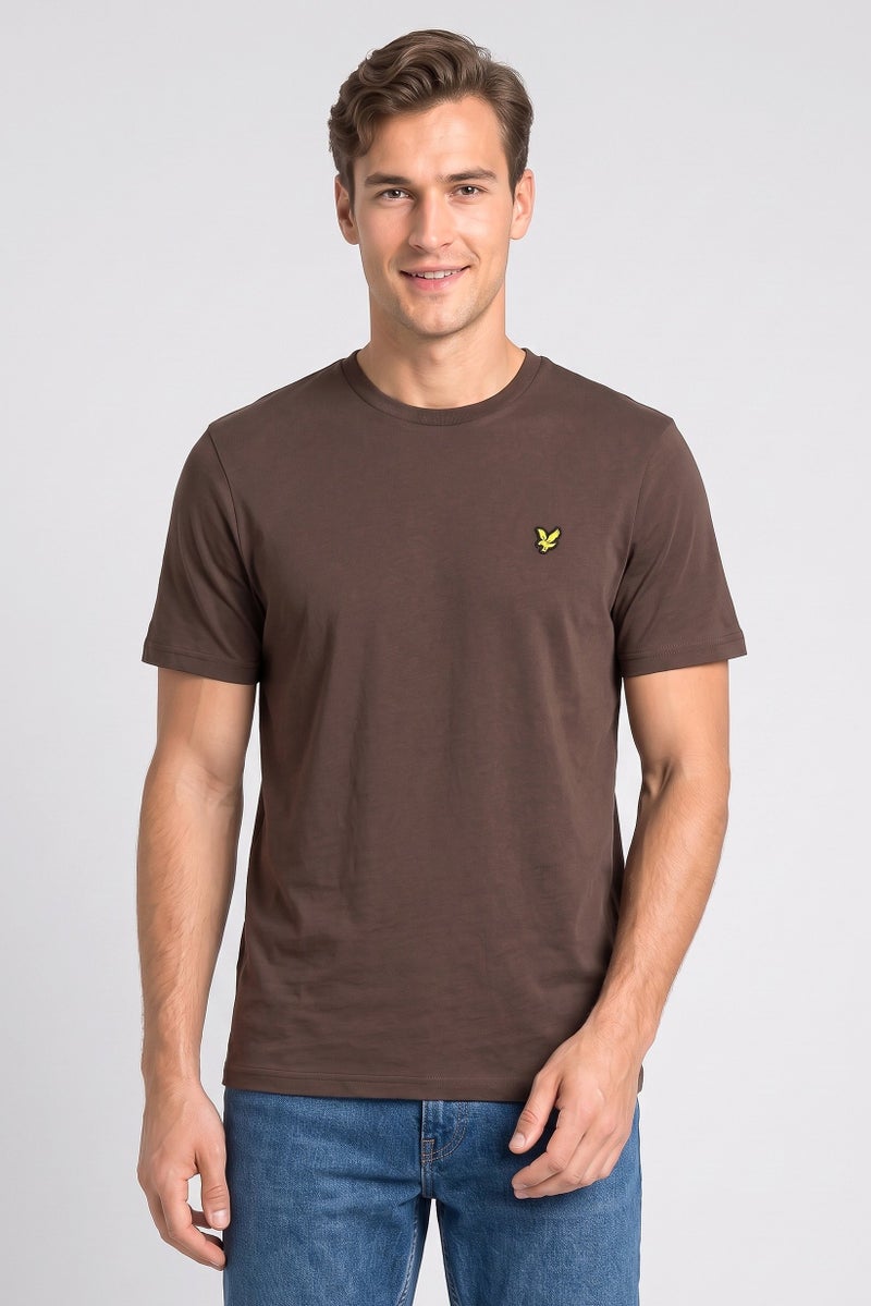Lyle & Scott Men Crew Neck Short Sleeve Embroidered Logo T-Shirt, Dark Brown - Image 1