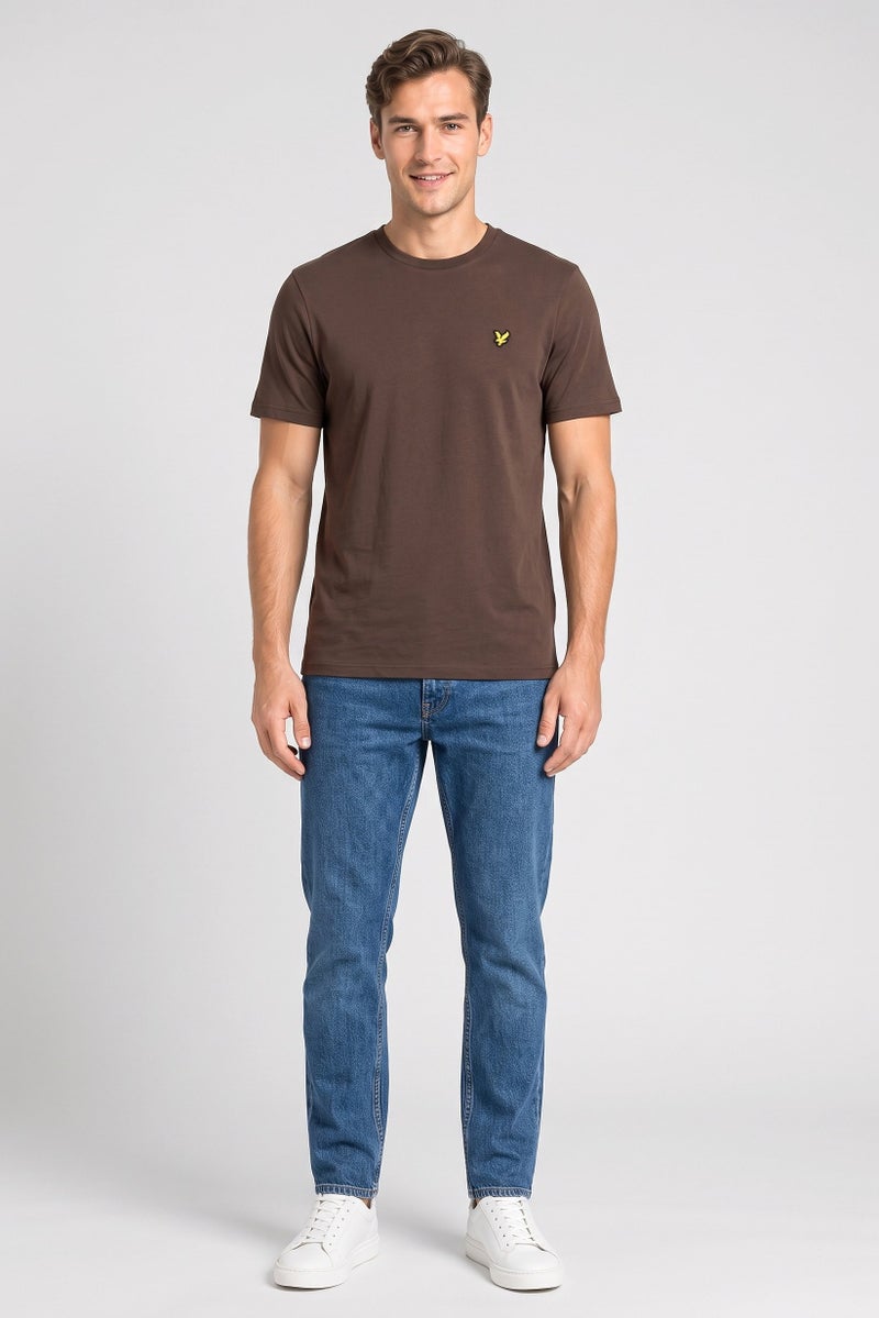 Lyle & Scott Men Crew Neck Short Sleeve Embroidered Logo T-Shirt, Dark Brown - Image 2