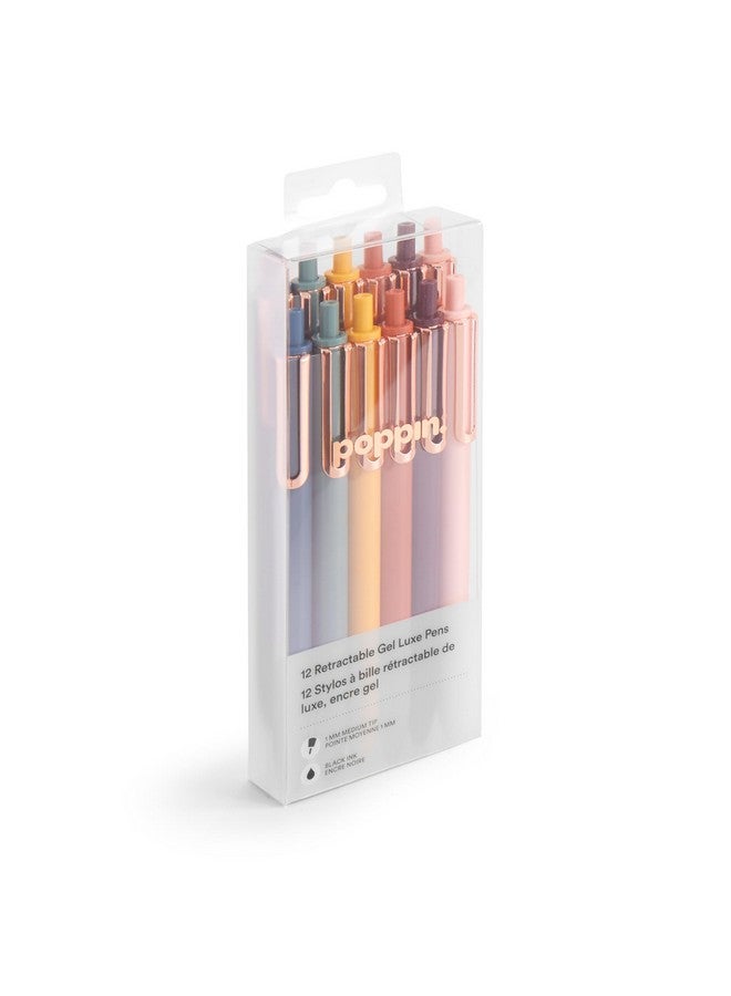 Poppin Retractable Gel Pens - Fine Point Pens For Journaling, 0.7Mm Tip, Smooth Writing Gel Ink Pens With Metal Clip, Stylish Retractable Pens, 12 Pack Of Pens (Assorted Desert With Black Ink)  - Image 1
