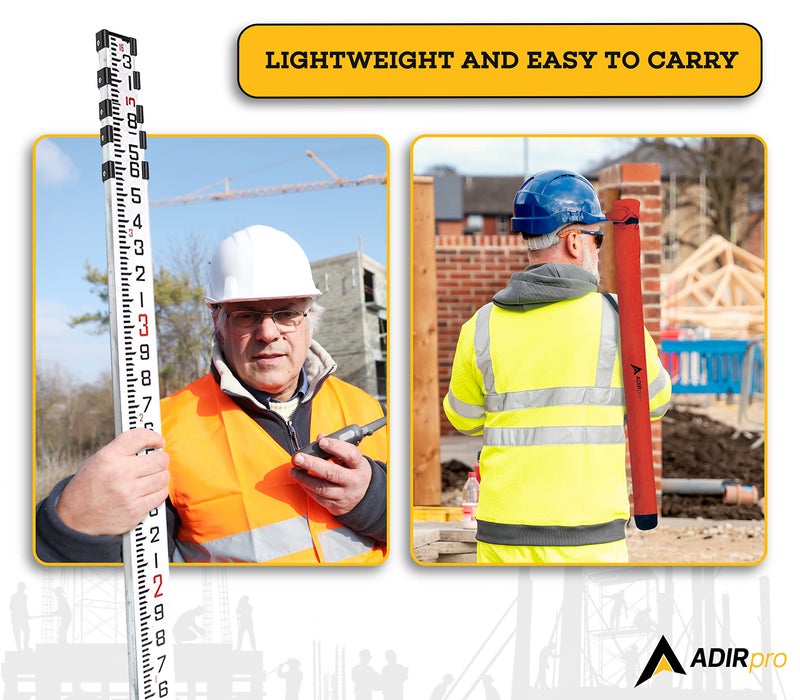 AdirPro 16-Foot Aluminum Grade Rod - 10ths, Dual Sided 5-Section Telescopic Leveling Rod â€“ Bubble Level and Soft Carrying Case Included - Image 5
