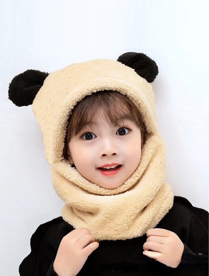 KAŞIKBEY Evimli Panda Kids Hooded Eared Plush Beanie Welsoft Polar Windproof Neck Hat  - Image 2