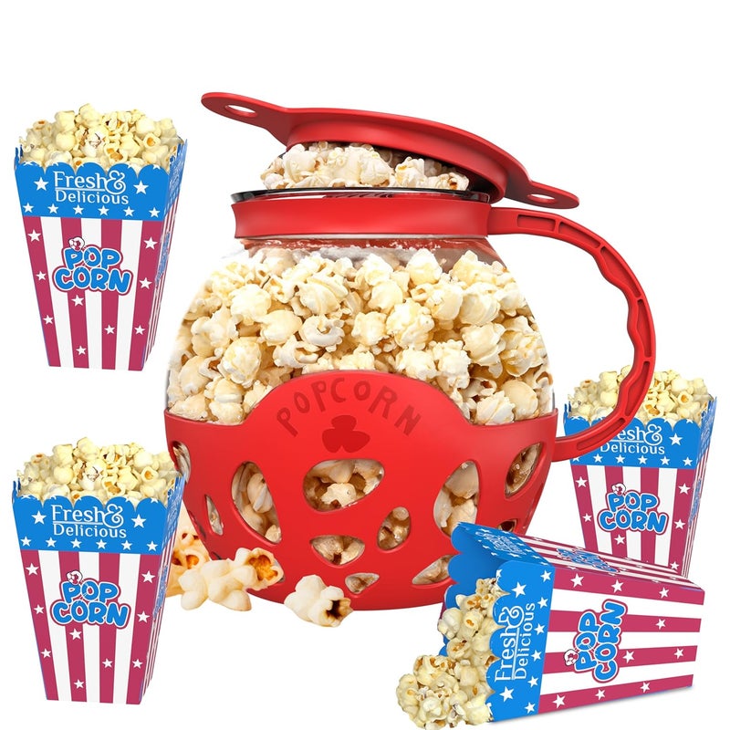 Enem Microwave Popcorn Maker With Borosilicate Glass With Full Customer Support from Enem 3in1 Lid Measures Kernels and Melts Butter Made Without BPA Dishwasher Safe with Free 4 Popcorn Box - Image 1