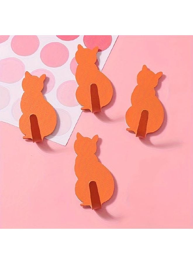 4 قطع خطافات ذاتية اللاصق على شكل قط برتقالي، لا تحتاج إلى حفر، سهلة التركيب للمفاتيح والمناشف - Image 1